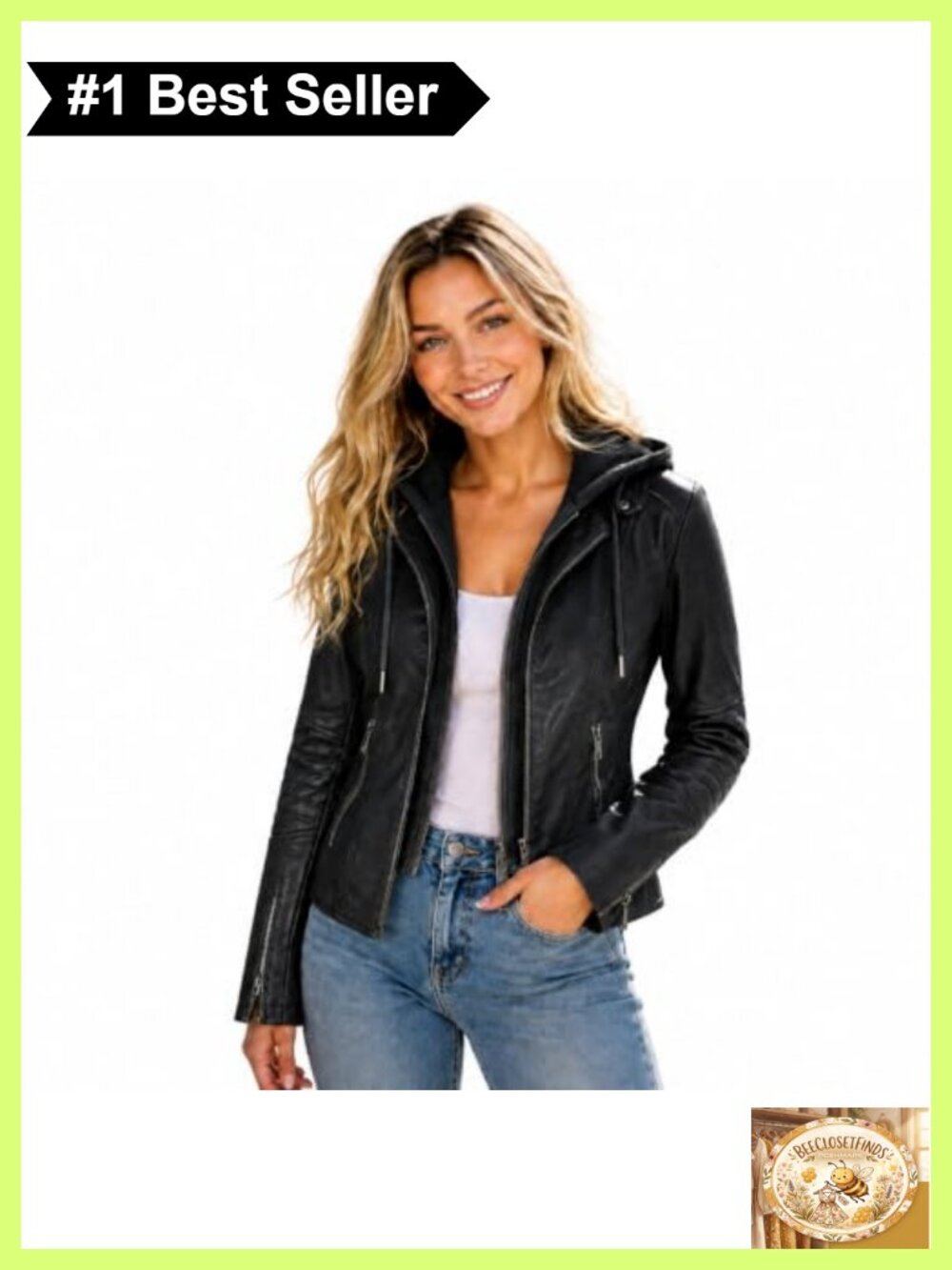 Cropped Faux Leather Jacket Removable Hood Zip Utility Pocket